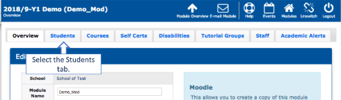 Select the Students tab on the module overview